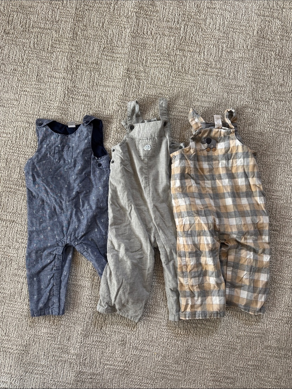 Janie and Jack Navy, Gray & Tan Kids Overalls Trio